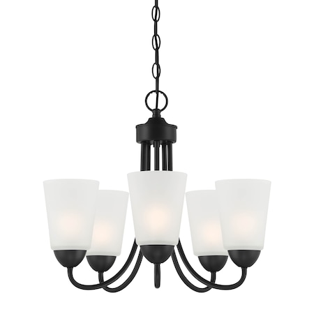 Designers Fountain Malone 5 Light Transitional Matte Black with Frosted Glass Shades Chandelier For Dining Rooms D267M-5CH-MB